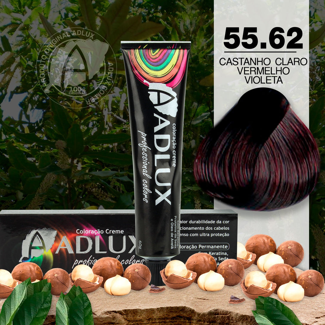 Coloração Creme Adlux 55.62 Castanho Claro Vermelho Violeta - 60g