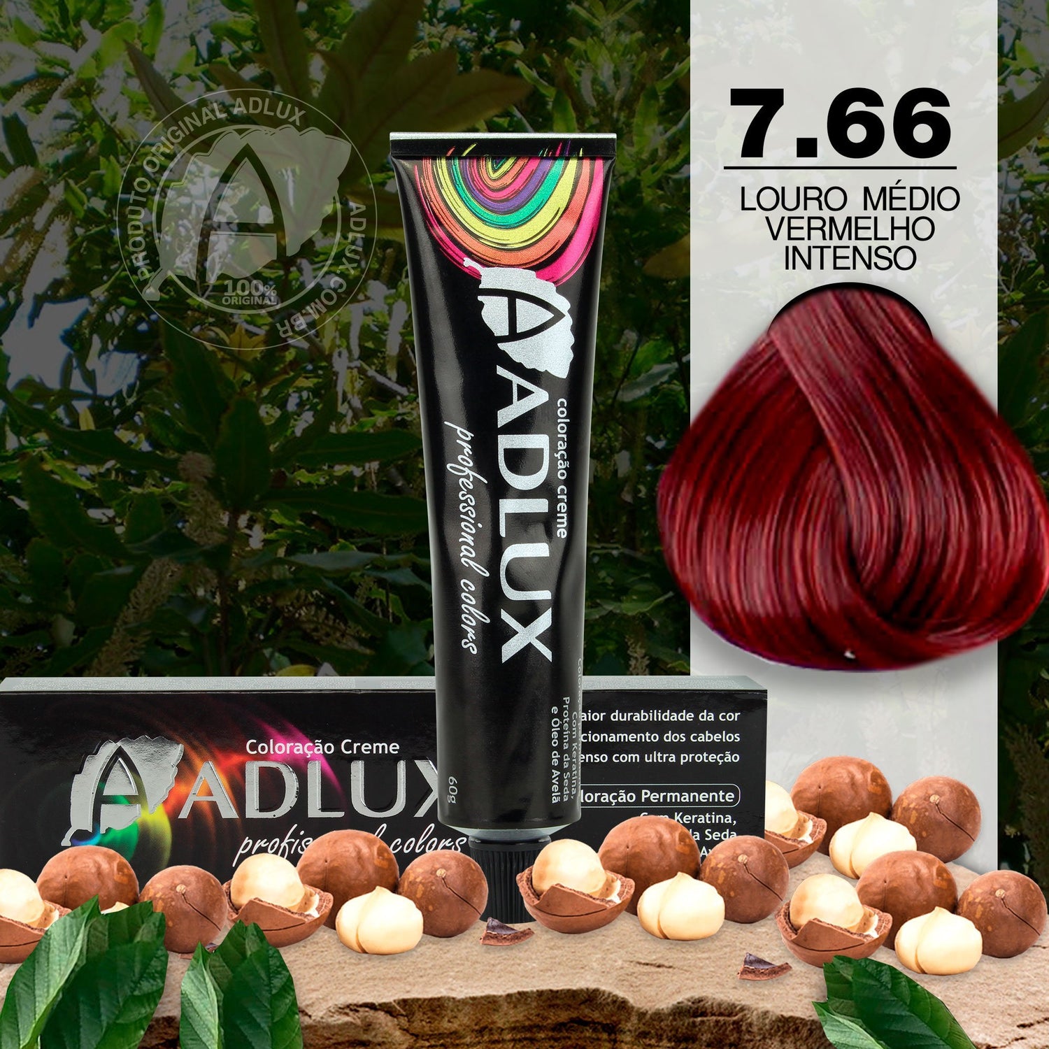 Coloração Creme Adlux 7.66 Louro Médio Vermelho Intenso - 60g