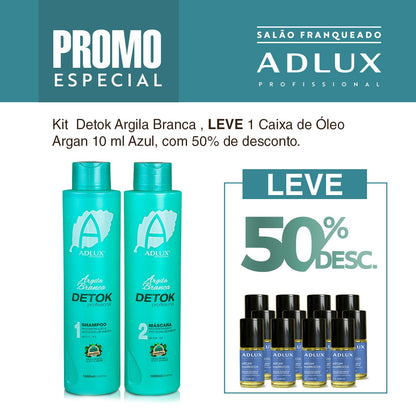 Promoção Kit Argila Branca Detok. Leve 1 Caixa de Óleo Azul de 10ml com 50% desc.