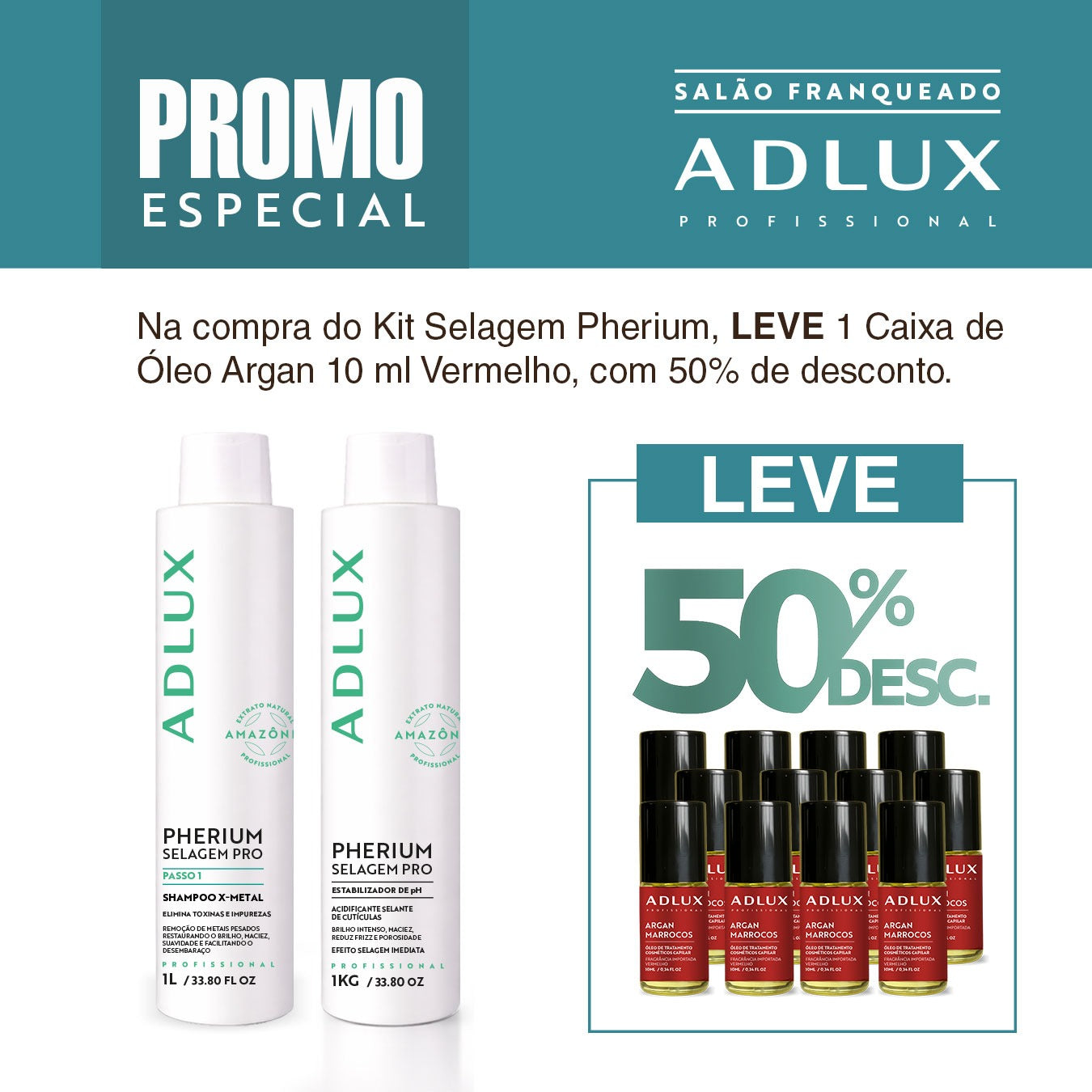 Promoção Kit Selagem Pherium. Leve 1 Caixa de Óleo Vermelho de 10ml com 50% desc.