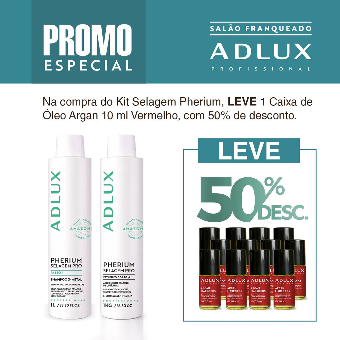 Promoção Kit Selagem Pherium. Leve 1 Caixa de Óleo Vermelho de 10ml com 50% desc.