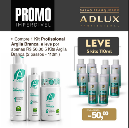 Compre 1 Kit profissional Argila Branca, e LEVE  por apenas R$ 50,00 5 Kits Argila Branca 2 passos 110ml