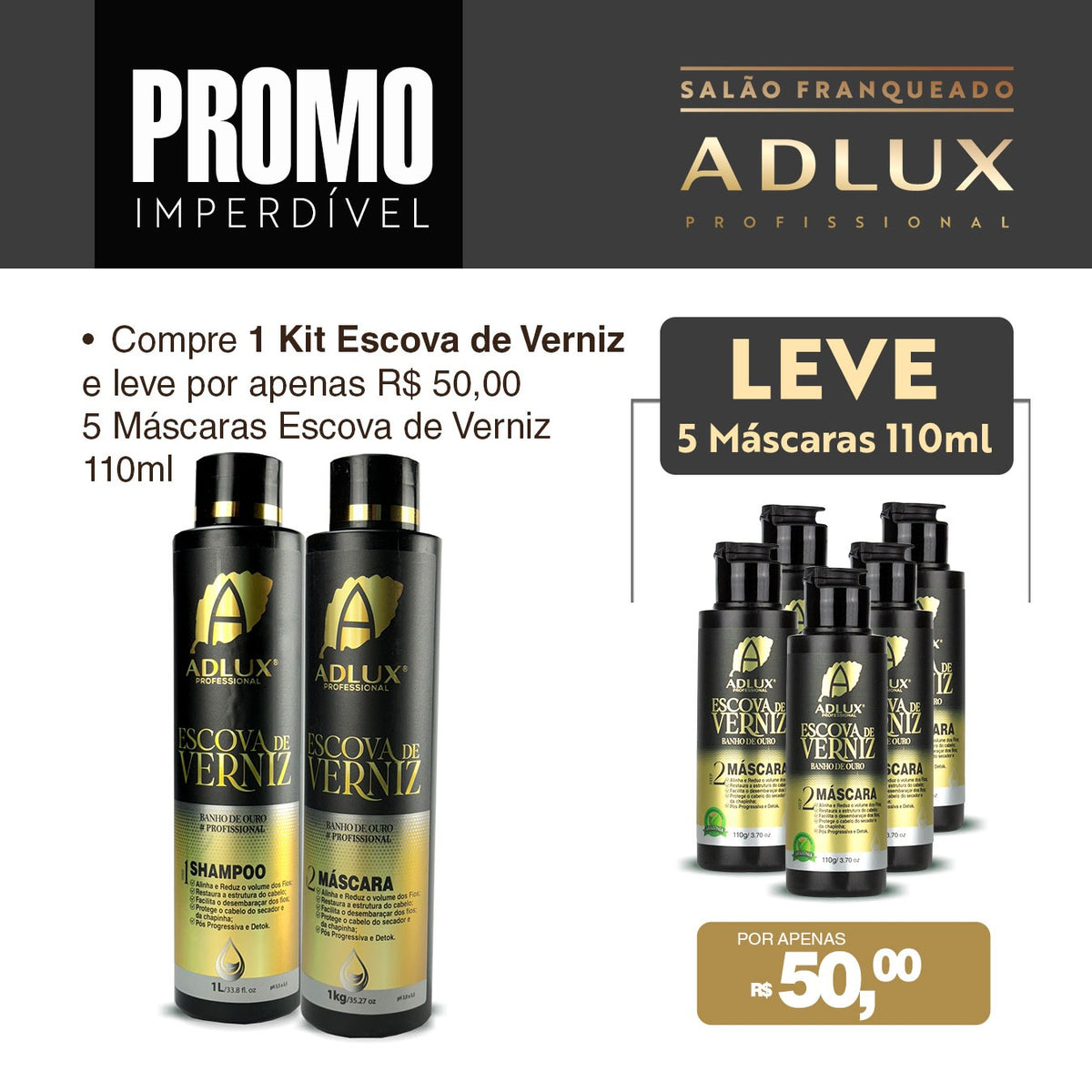 Compre 1 Kit Escova de Verniz e leve por apenas R$ 50,00 5 Mascara Escova de Verniz de 110ml