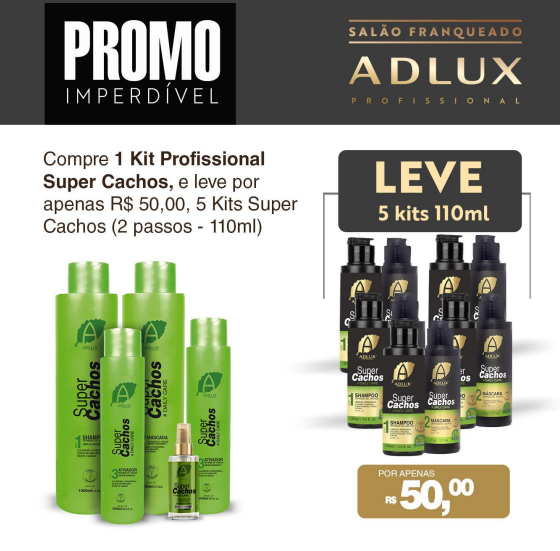 Compre 1 Kit Profissional Super Cachos, e leve por apenas R$ 50,00, 5 Kits Super Cachos 2 passos 110ml